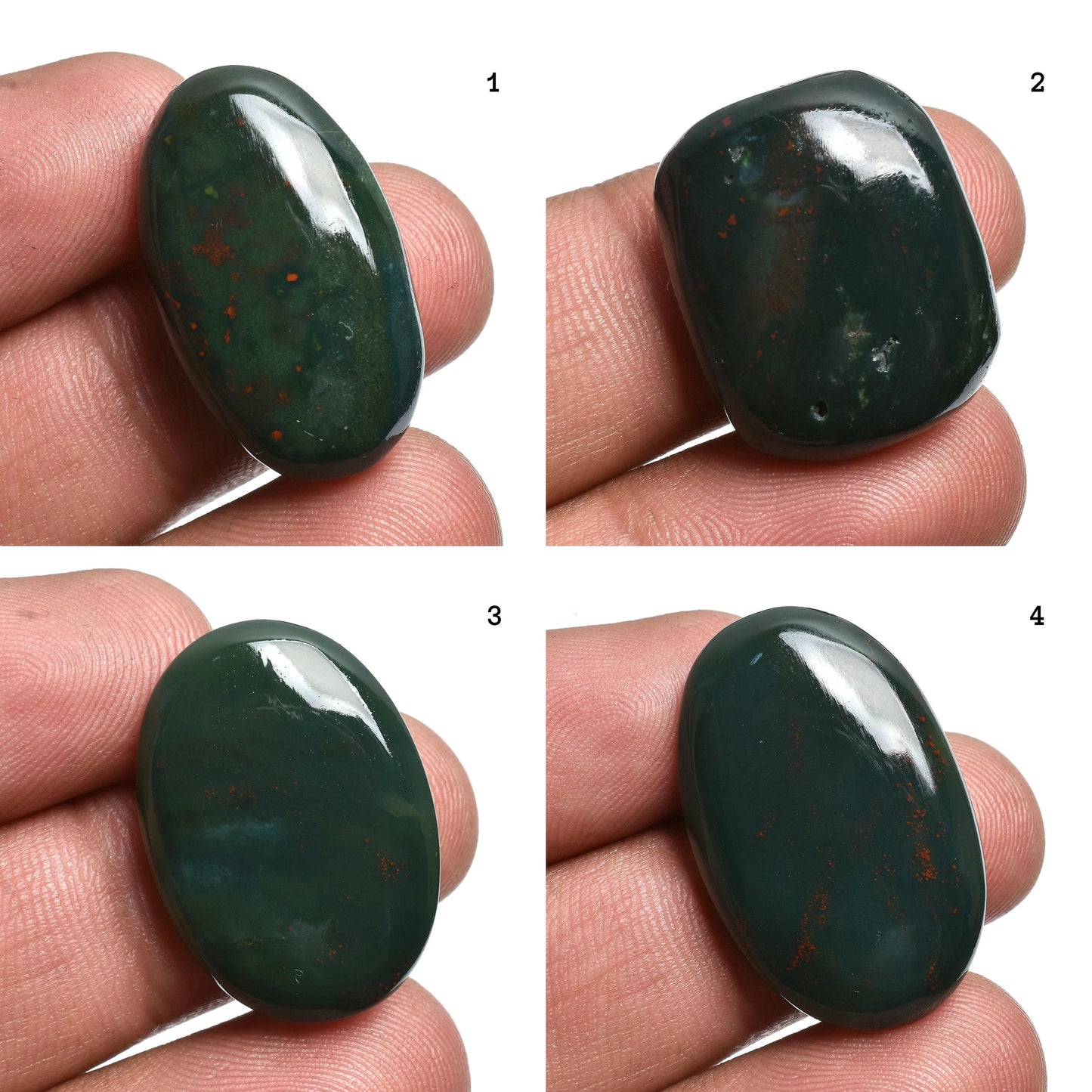 Natural Bloodstone Cabochons – Oval Shaped Smooth Polished Stones for Jewelry