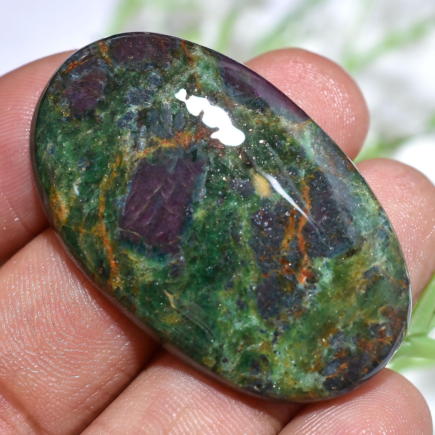 Natural Ruby Fuchsite Cabochon, Wholesale Loose Flat Back Cabs, Oval Shaped Smooth Polished Gems, Pendant Making Crystals, Stone For Jewelry