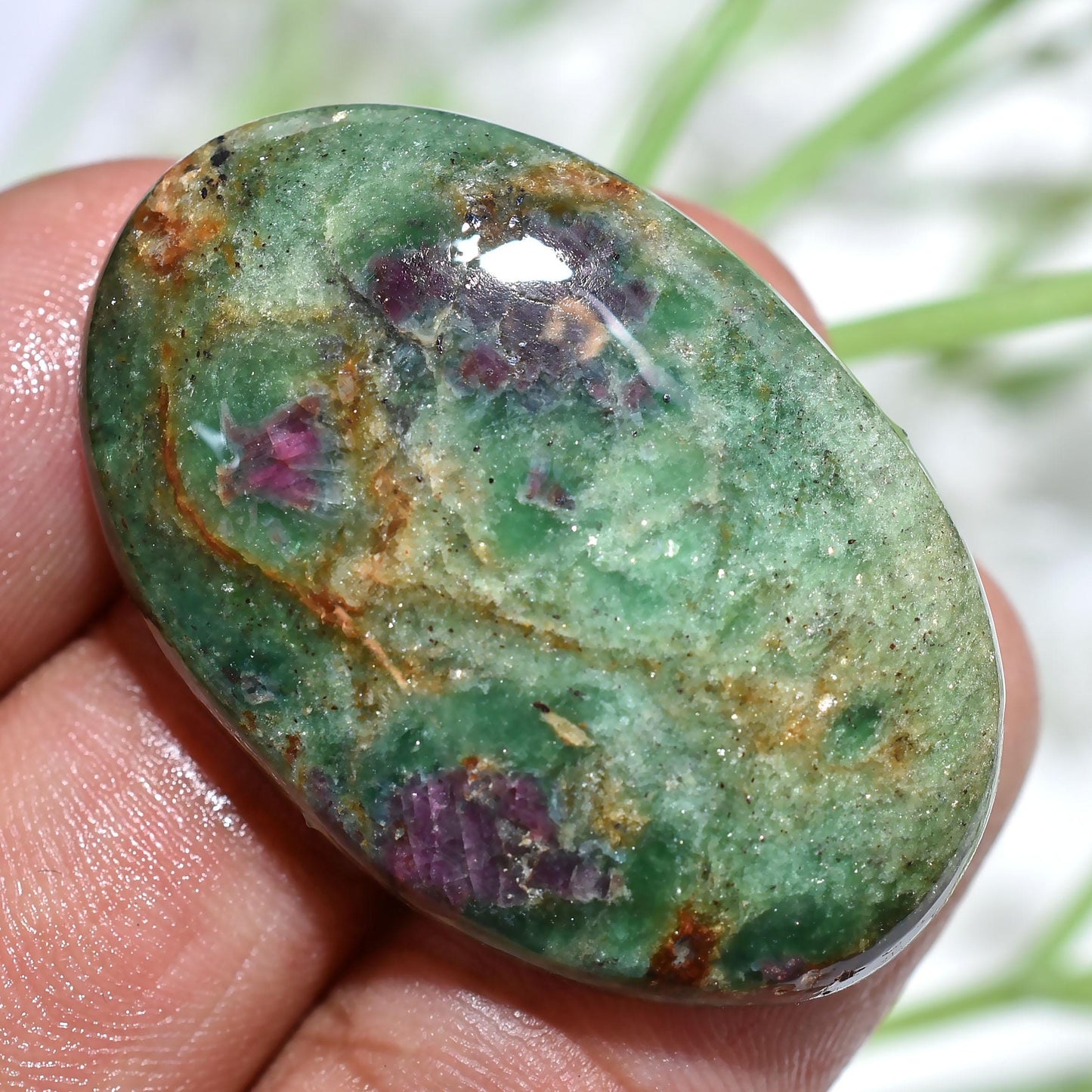 Natural Ruby Fuchsite Cabochon, Wholesale Loose Flat Back Cabs, Oval Shaped Smooth Polished Gems, Pendant Making Crystals, Stone For Jewelry