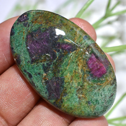 Natural Ruby Fuchsite Cabochon, Wholesale Loose Flat Back Cabs, Oval Shaped Smooth Polished Gems, Pendant Making Crystals, Stone For Jewelry