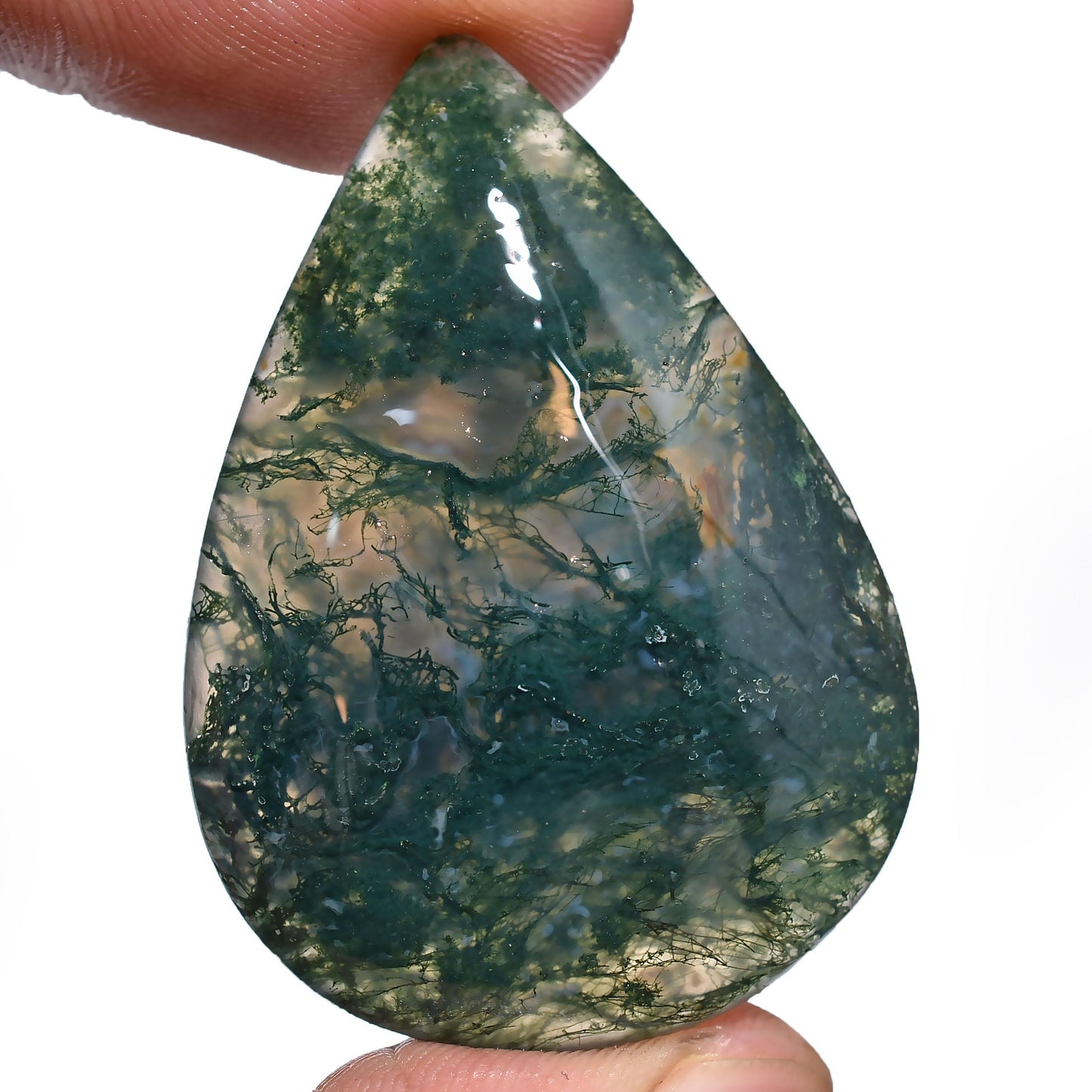 High-Quality Moss Agate Cabochon – Green Oval & Pear Shaped Loose Stones for Pendants