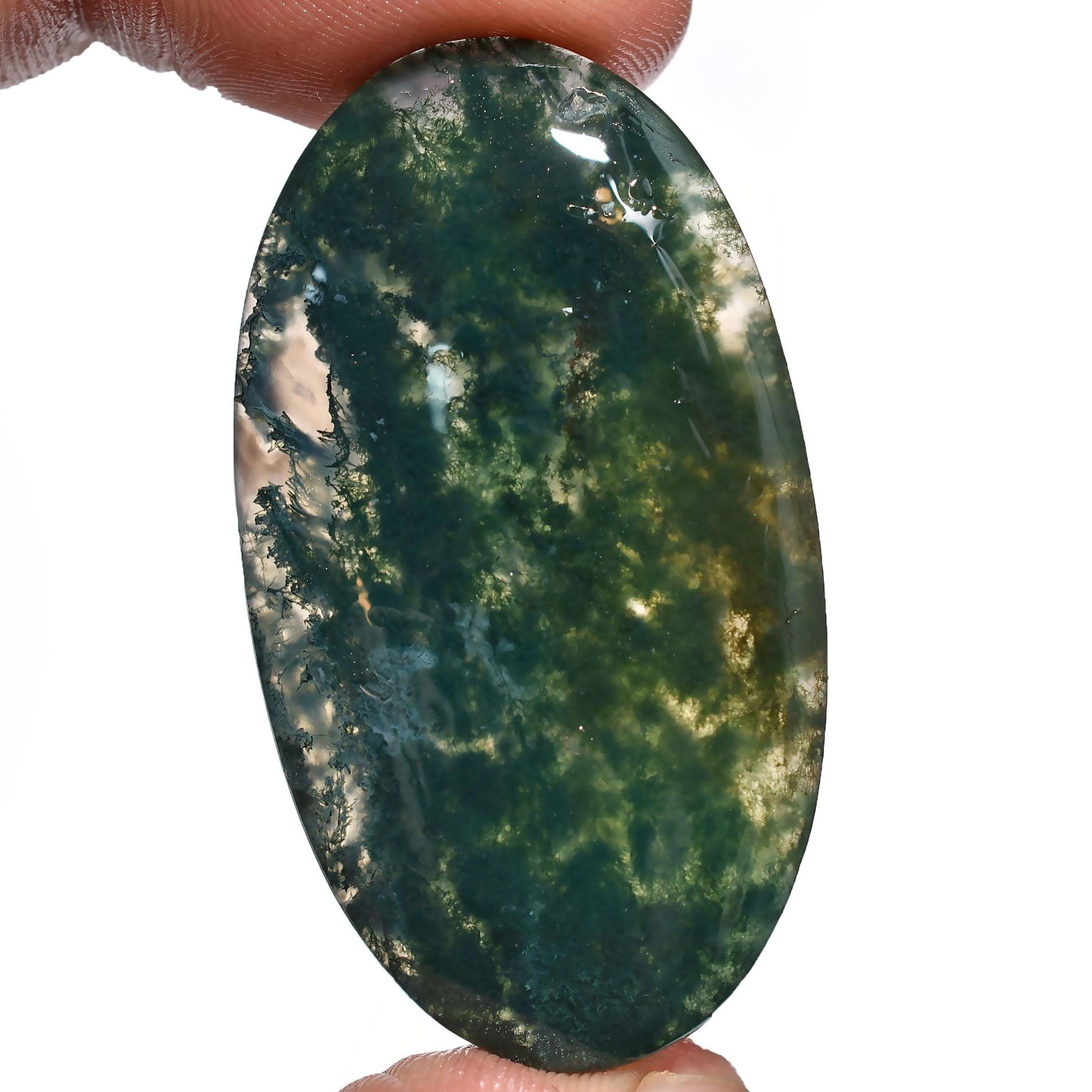 High-Quality Moss Agate Cabochon – Green Oval & Pear Shaped Loose Stones for Pendants