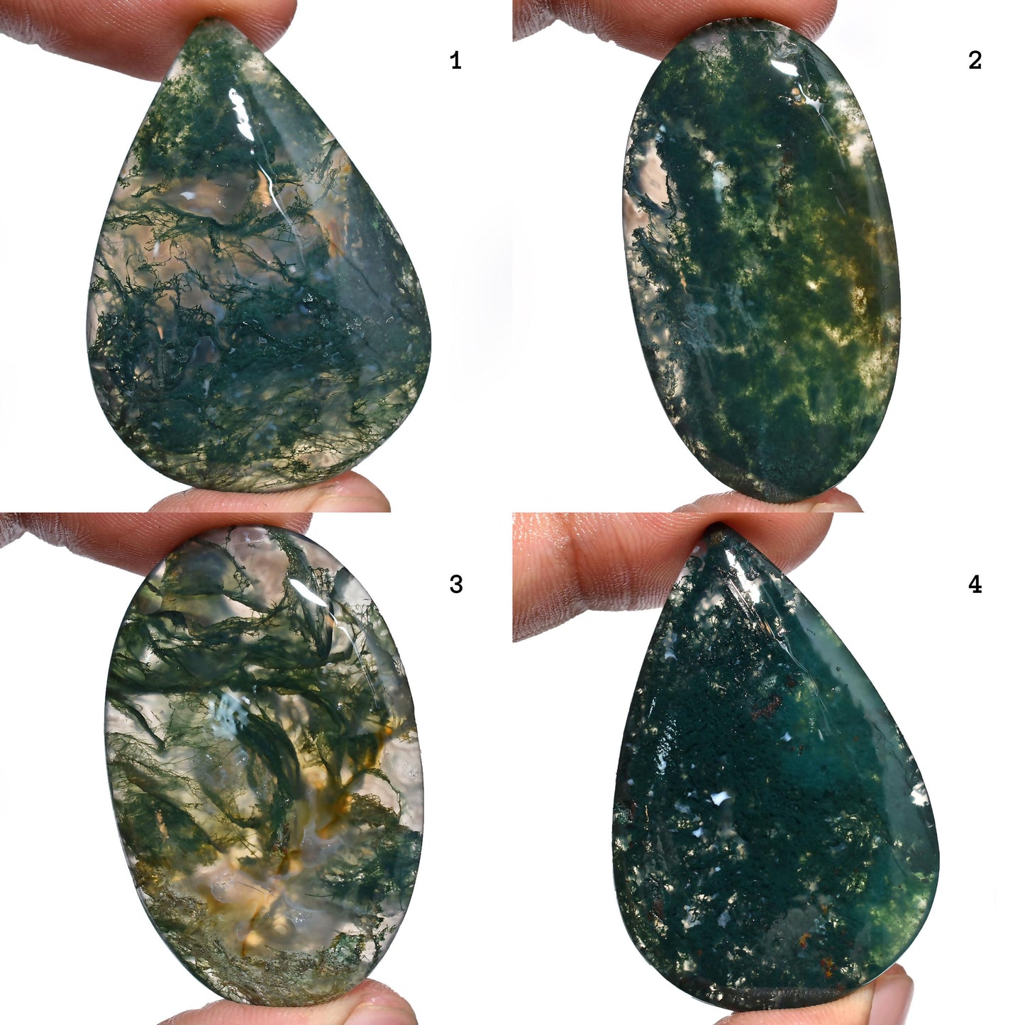 High-Quality Moss Agate Cabochon – Green Oval & Pear Shaped Loose Stones for Pendants