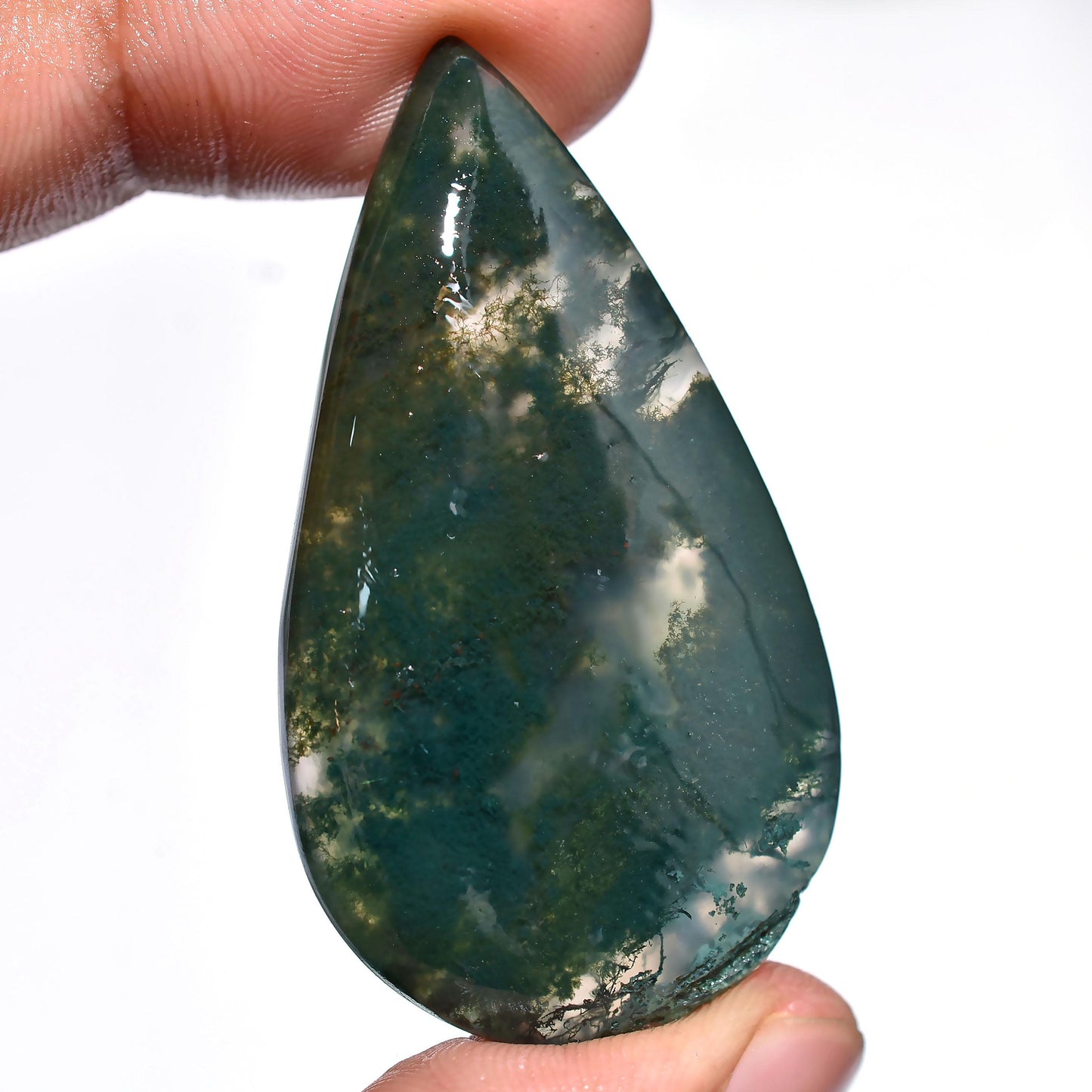 Natural Moss Agate Cabochons - Oval & Pear Shaped Agate Stones