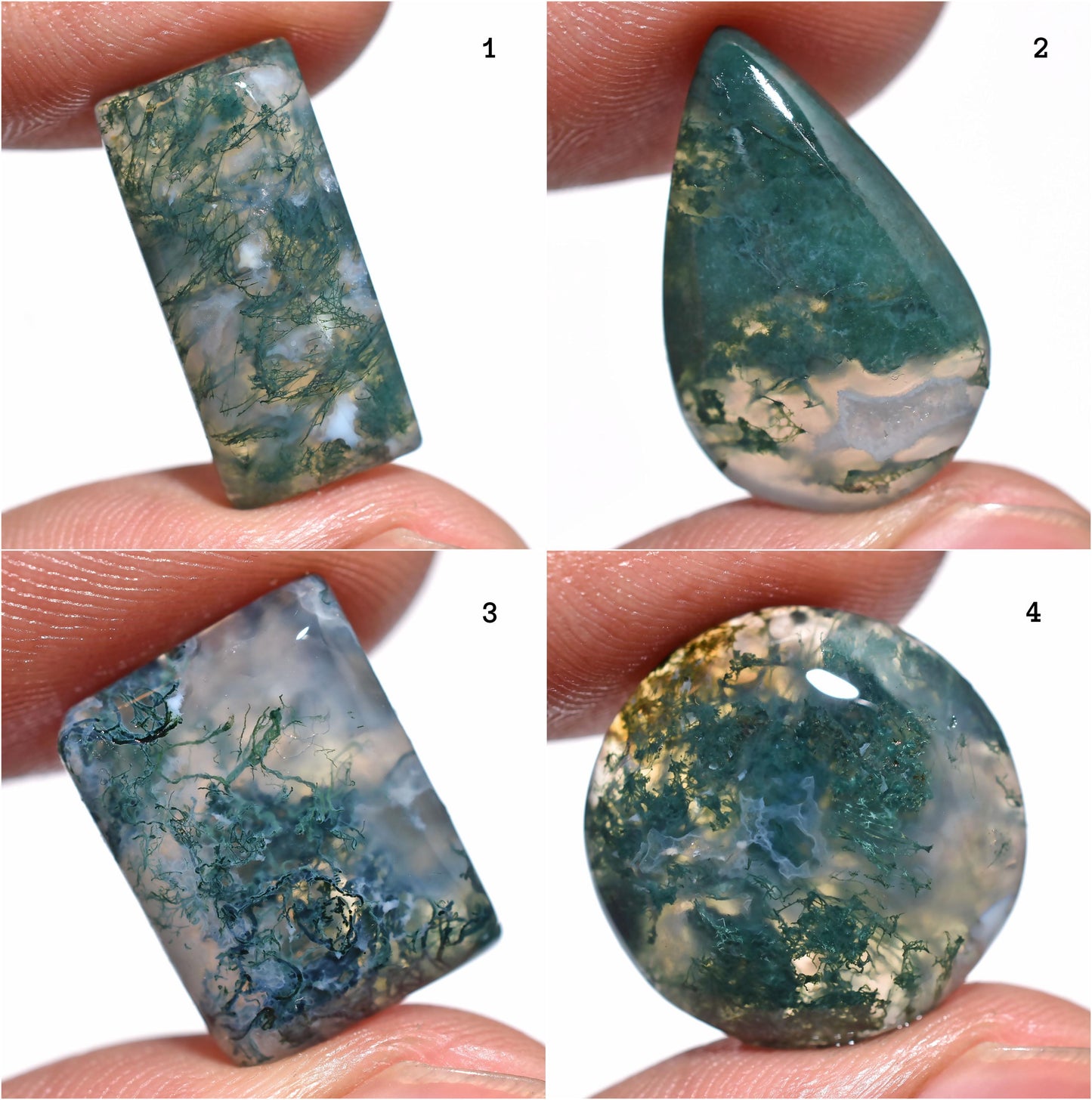 High-Quality Dark Green Moss Agate – Rare Pear Shaped Cabochon for Jewelry Making