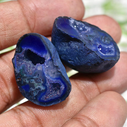 Solar Quartz Gemstone Pair – Fancy Blue Window Druzy Cabochon for Earring Making 16x26x16mm