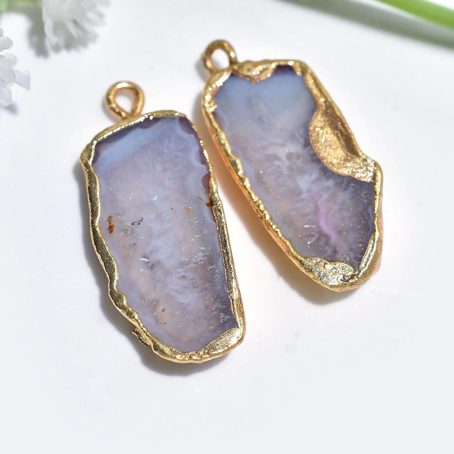 Geode Druzy Earring Pair – Gold Electroplated Slice Druzy for Statement Earrings & DIY Jewelry