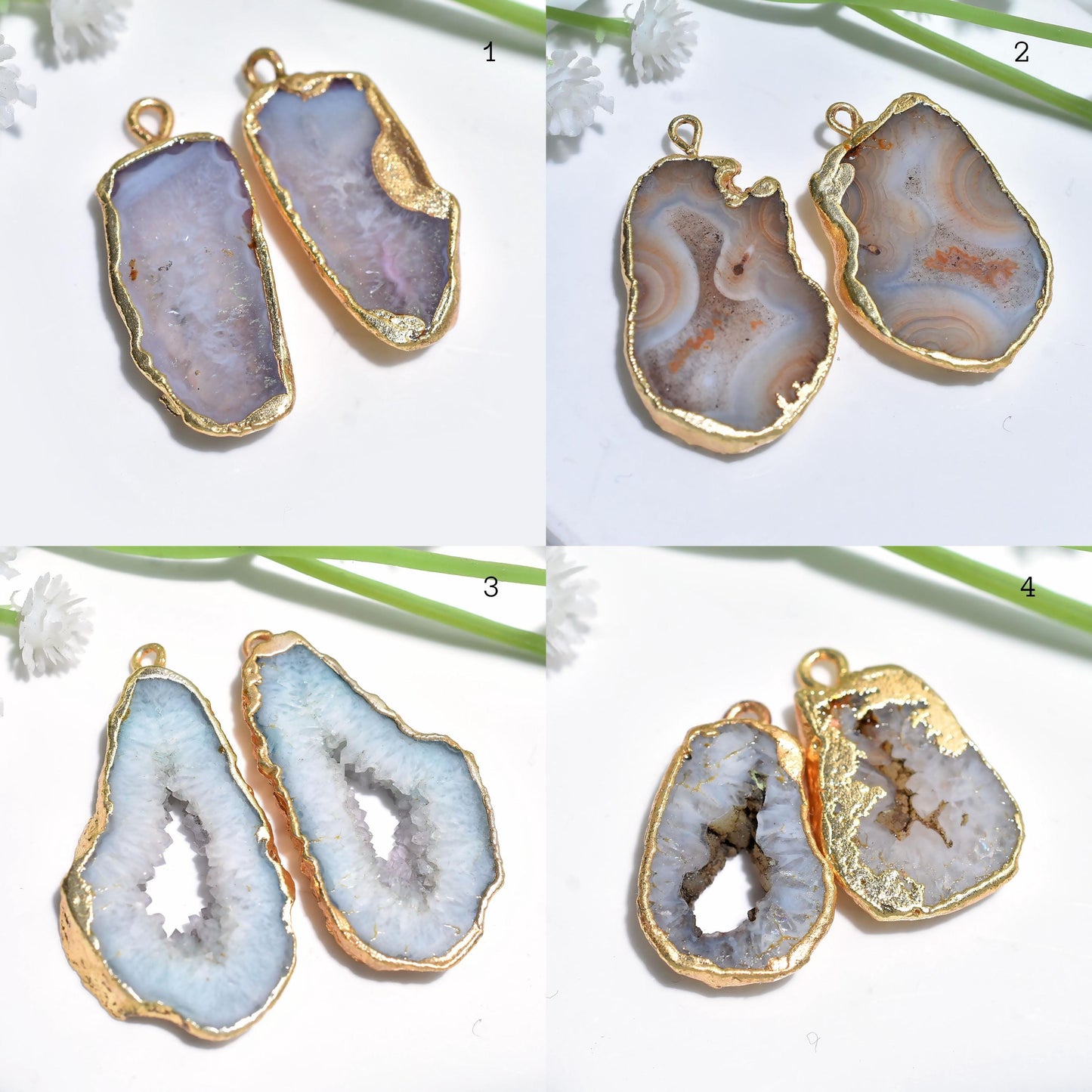 Geode Druzy Earring Pair – Gold Electroplated Slice Druzy for Statement Earrings & DIY Jewelry