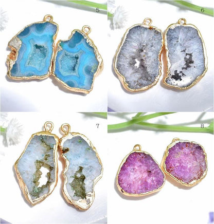 Window Druzy Matching Pair - Gold Plated Geode Earrings Pair for DIY Jewelry Making