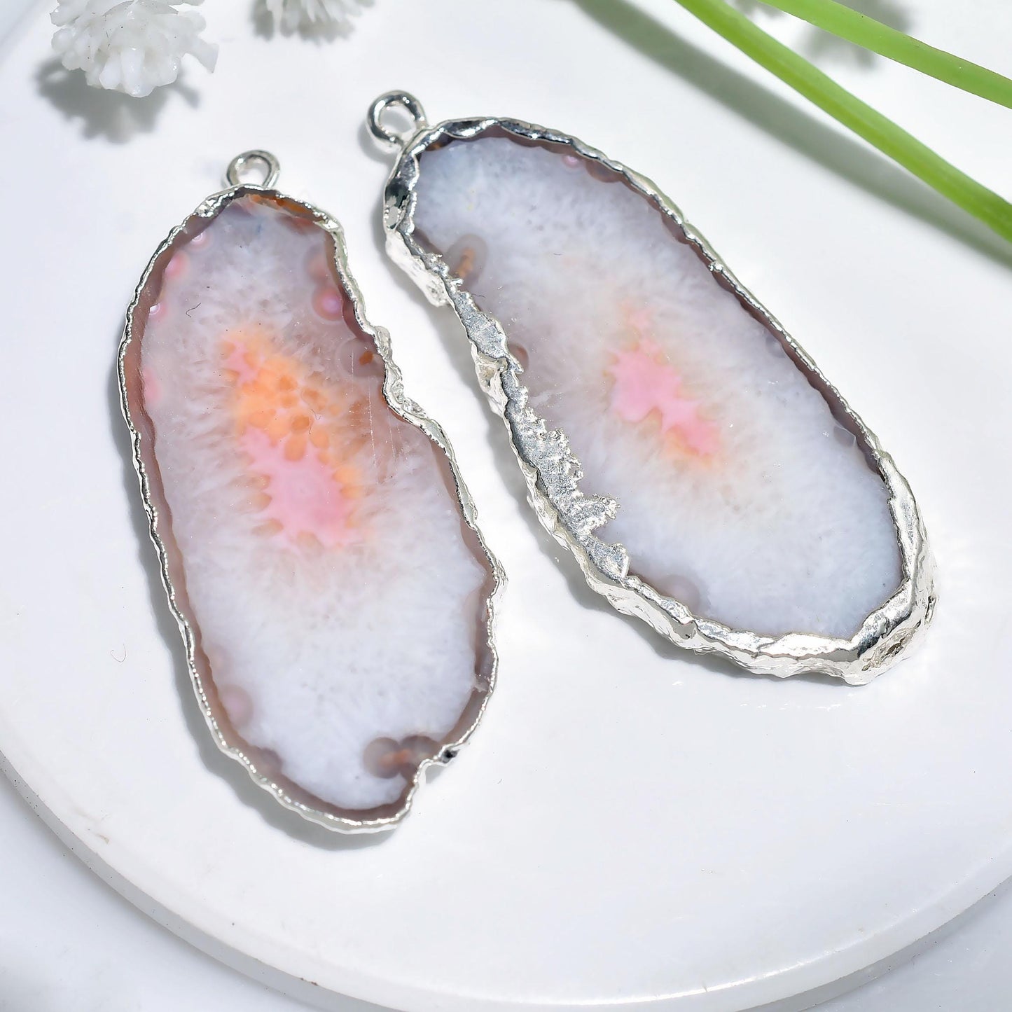 Beautiful Solar Quartz Druzy Earring Pair - Electroplated Silver Geode Earrings