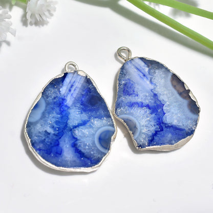 Beautiful Solar Quartz Druzy Earring Pair - Electroplated Silver Geode Earrings