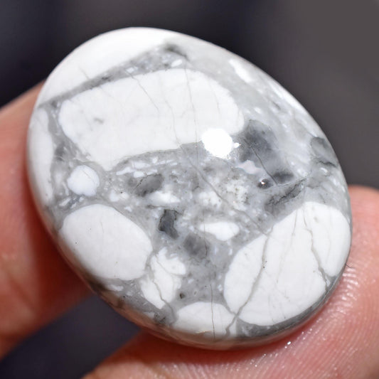 Top-Quality White Howlite Cabochons, Polished Smooth Flat Back Gemstone.