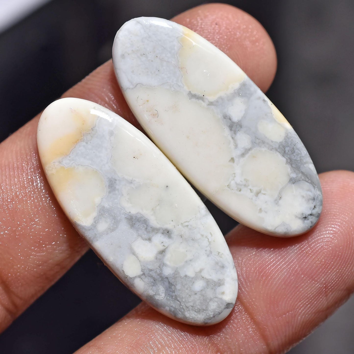 Beautiful White Mookaite Jasper Pair - Oval Shaped Smooth Flat Back Gemstones for Earrings