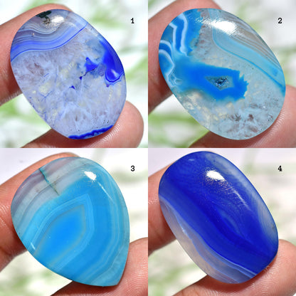 Stunning Blue Botswana Agate Cabs - Oval Smooth Flat Back Stones for Pendants