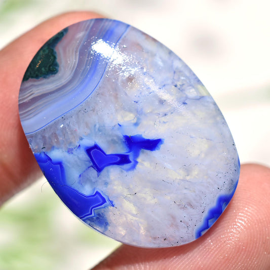 Pretty Botswana Agate Cabs - Oval Blue Agate Smooth Flat Back Stones for Pendants