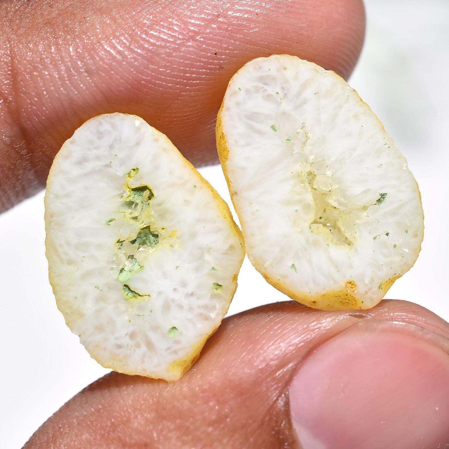 Solar Quartz Yellow Druzy Pair- Window Druzy Geode Gemstone