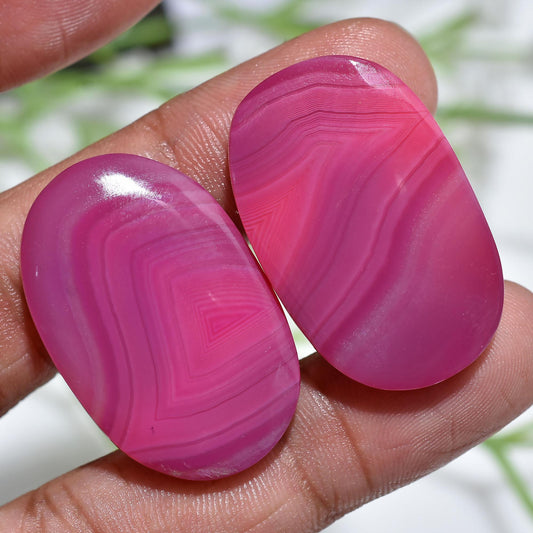 Beautiful Botswana Agate Cabochon Pair - Oval Pink Stones for Earrings 20x32x3mm