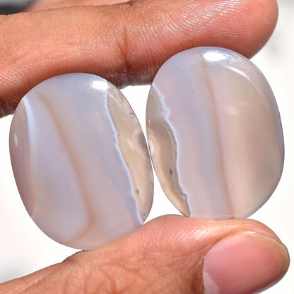 Oval Botswana Agate Cabochon Pair - Smooth Stones for Earrings 20x26x4mm