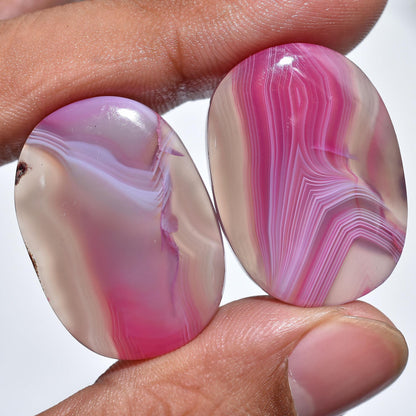 Rare Botswana Agate Cabochon Pair - Oval Pink Stones for Earrings