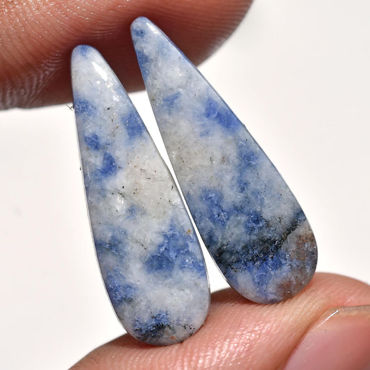 Amazing Sodalite Teardrop Cabochon Pair - Smooth Stones for Earrings 7x24x3mm