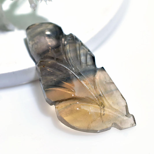 Graceful Fluorite Gemstone – Carved Vintage Leaf Design Fluorite Cabochon for Jewelry