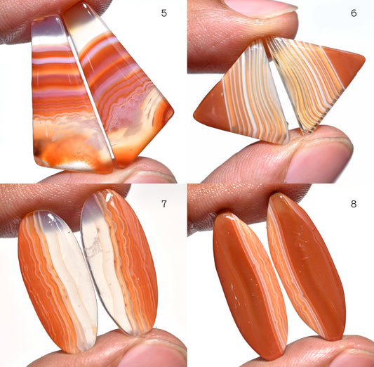 100% Natural Orange Banded Agate Pair – Designer Oval Loose Stones for Jewelry Making