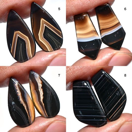 Natural Black Banded Agate Gemstone Pair – Designer Smooth Agate Matched Pair