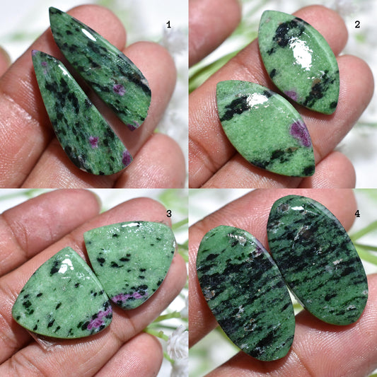 Beautiful Ruby Zoisite Matched Pair | Smooth Polished Cabochons