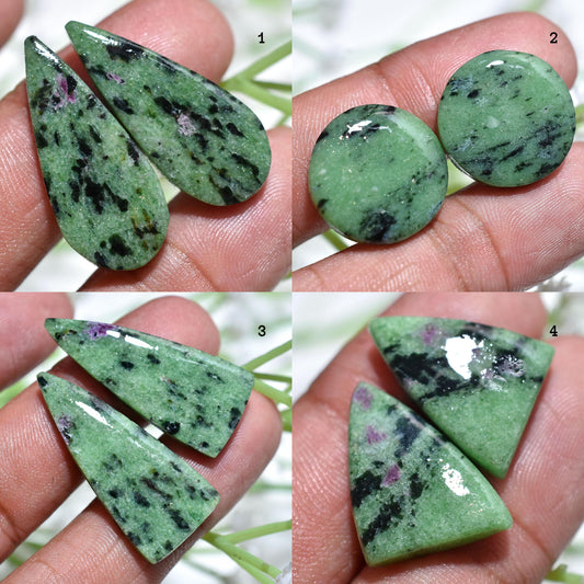 Attractive Ruby Zoisite Pair Cabochon for Earrings Set - Fancy Green Zoisite Gemstone