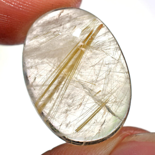 Golden Glow! Natural Rutile Quartz Cabochon Gemstone - Oval Rutile Crystal Cabochon for Unique Jewelry Designs, (Stone As Picture)