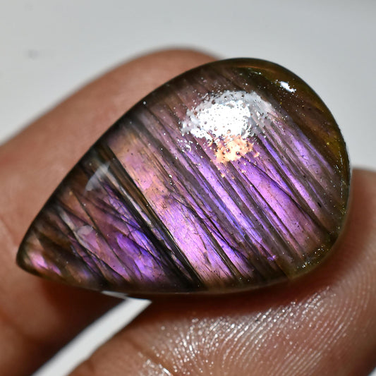 Purple Labradorite Gemstone - Pear-Shaped Spectrolite with Rainbow Fire, Flashy Smooth Crystal for Pendants