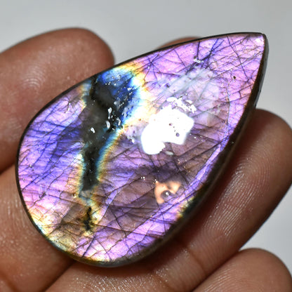 Graceful! Purple Labradorite Stone - Pear shaped Smooth Polished Cabochon, Purple Flashy Labradorite, Loose Flat Back Gemstones For Pendant