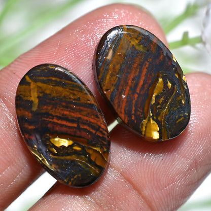 Golden Iron Tiger Eye Cabochon Pair - Matched Iron Tiger Eye Pair for Earring Jewelry