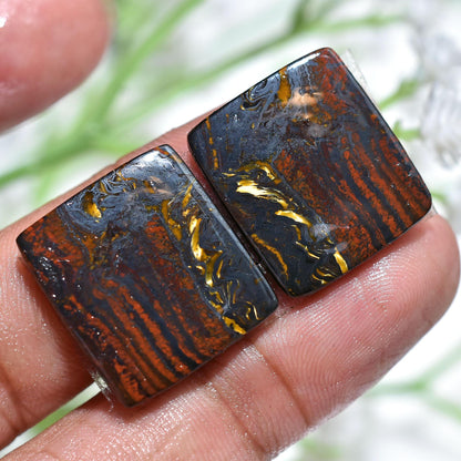 Golden Iron Tiger Eye Cabochon Pair - Matched Iron Tiger Eye Pair for Earring Jewelry