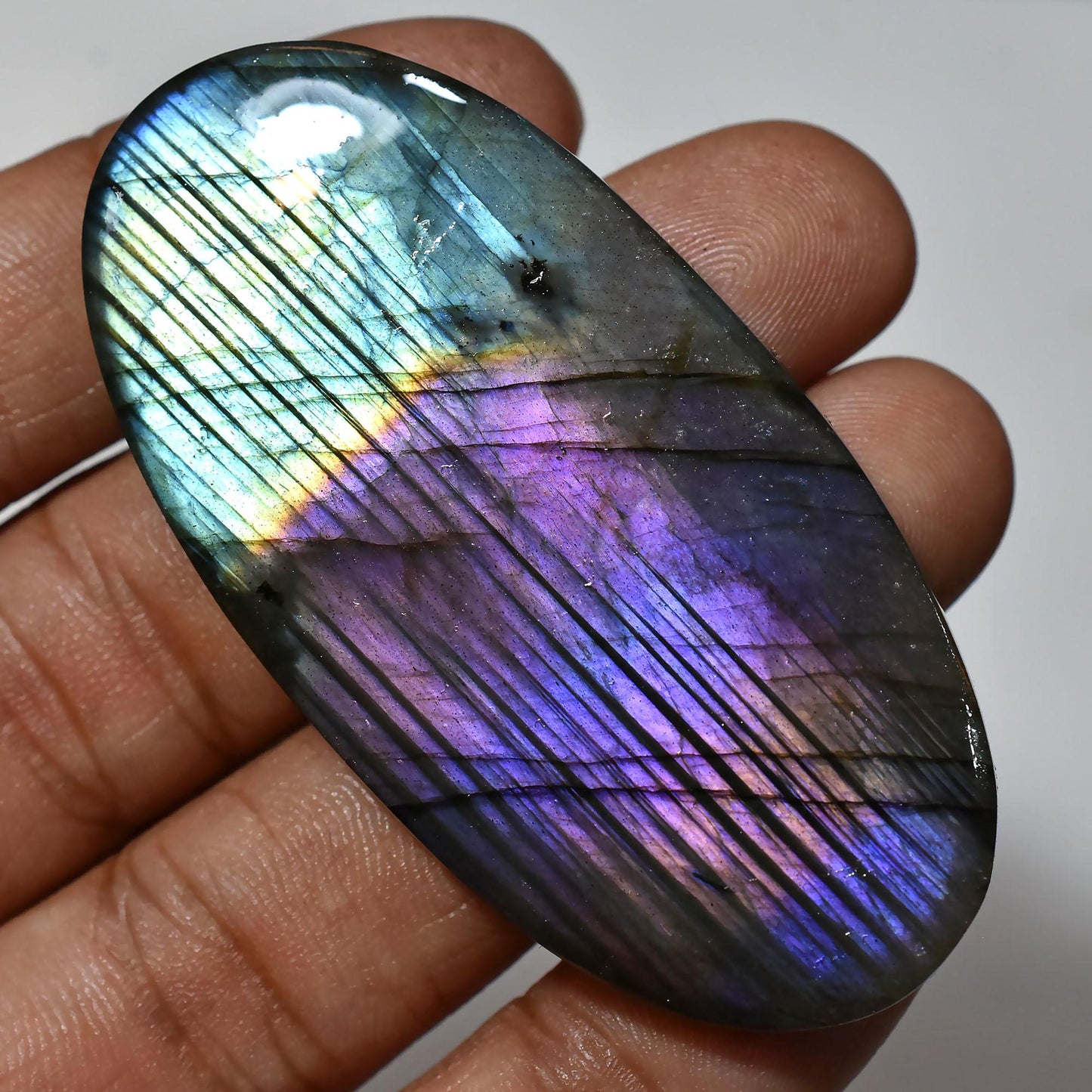 Natural Purple Labradorite Gemstone, Oval Shaped Rainbow Fire Flashy Smooth Cabochon, Loose Polished Flat Back Stone For Pendant Making