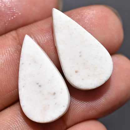 White Scolecite Earrings Pair - Mixed Shape Smooth Gemstones Matching Pair