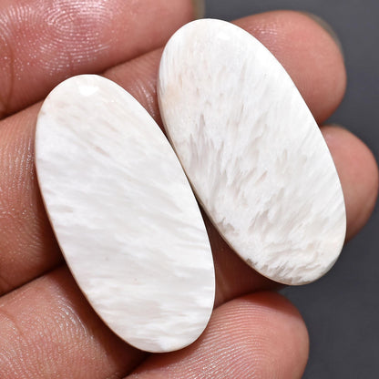 White Scolecite Earrings Pair - Mixed Shape Smooth Gemstones Matching Pair