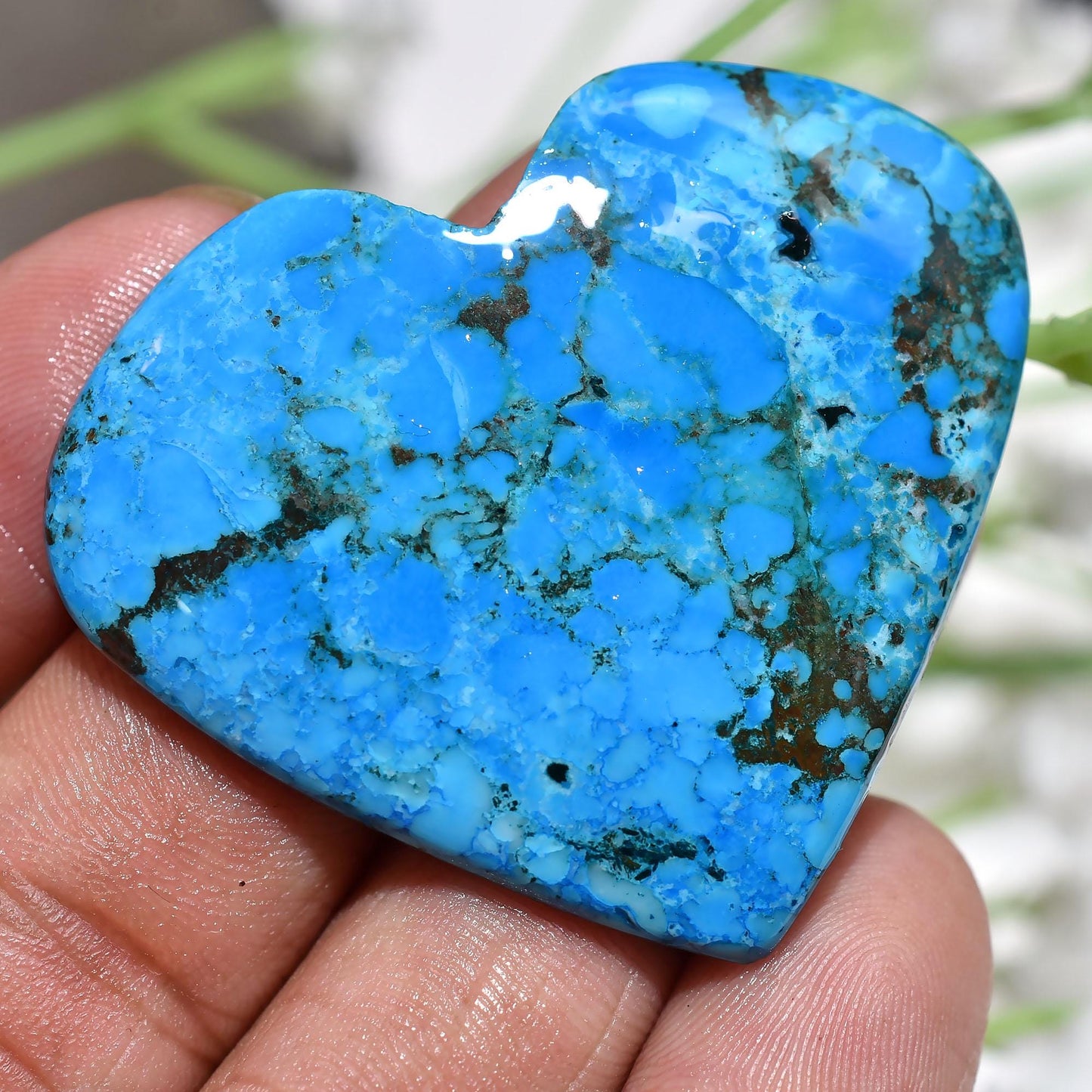 Beautiful Blue Wild Horse Heart Shape Cabochon – Turquoise Smooth Polished Stone for Jewelry Making