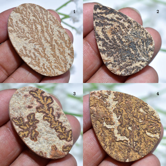 Psilomelane Dendrite Fossil Cabochon – Oval & Pear Shaped Gemstone for Jewelry Making