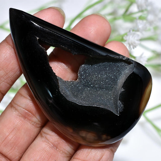 Best Quality Shimmering Black Druzy Cabochon – Loose Black Window Druzy Agate