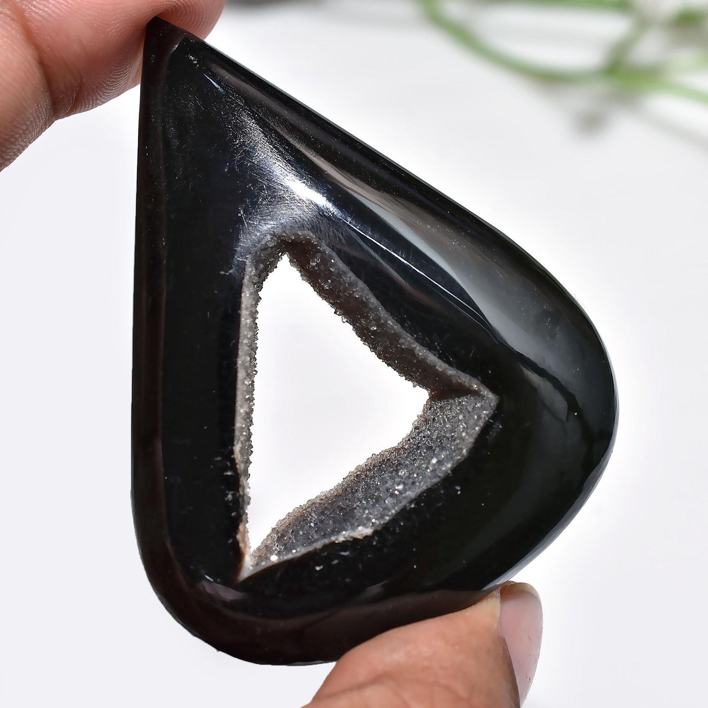 Sparkly Druzy Black Chalcedony Crystal – Pear-Shaped Window Druzy Agate