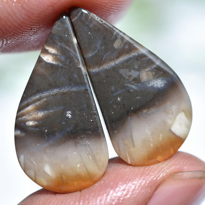 Brown Palm Root Gemstone Pair – Mixed Shape Cabochons for Earrings