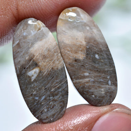 Brown Palm Root Gemstone Pair – Mixed Shape Cabochons for Earrings