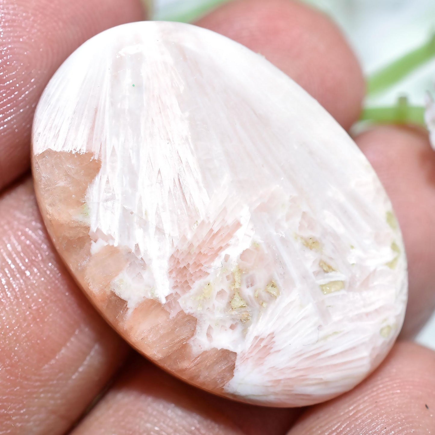 Natural Gemstone Scolecite - Peach Scolecite Cabochon, Oval Shape Crystal Stone