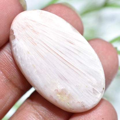 Scolecite Gemstone Cabochon - Oval White Pink Scolecite for Wire Wrapping Jewelry