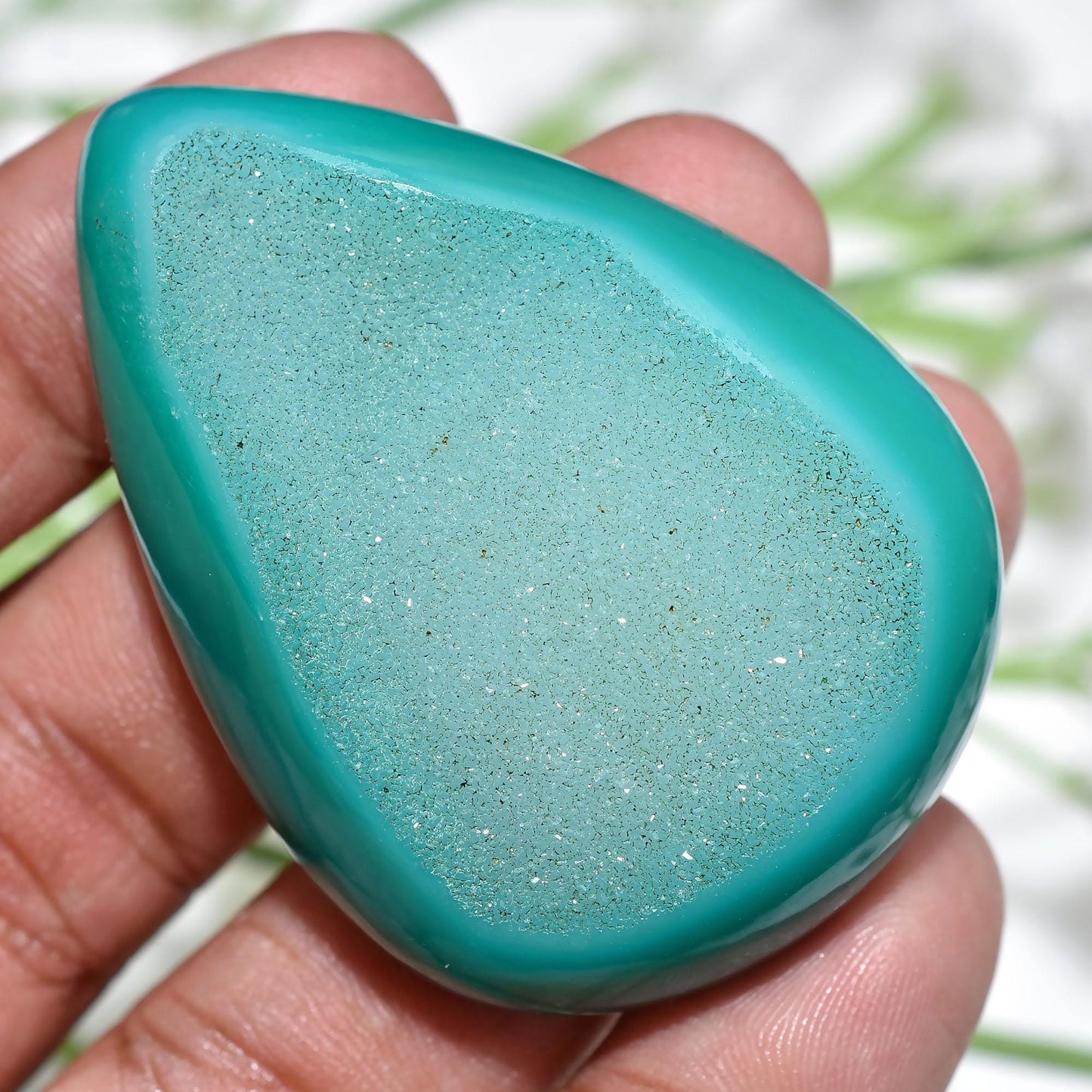 Green Window Druzy Cabochon – Large Pear Shaped Crystal Druzy for Jewelry Making & Wire Wrap