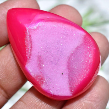 Fuchsia Solar Quartz Gemstone – Pear Shape Agate Cabochon, Polished Druzy  30x47x9mm