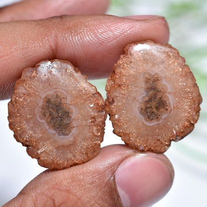 Brown Solar Quartz Matched Earring Pair - Geode Agate Stalactite Slice, Loose Round Gemstone Pair for Jewelry Making