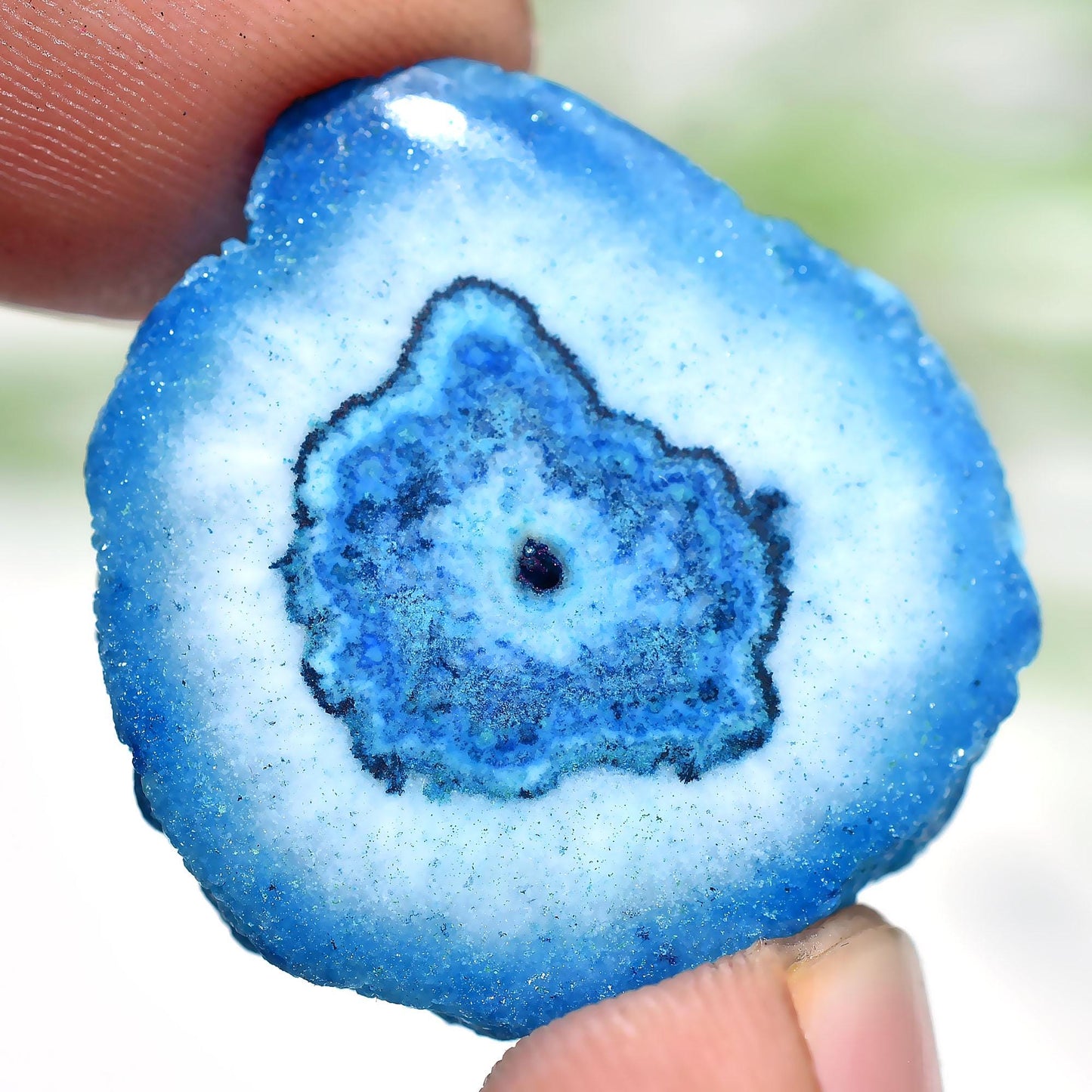 Beautiful Blue Stalactite Slice Stone - Flat Back Blue Solar Quartz Cabochon