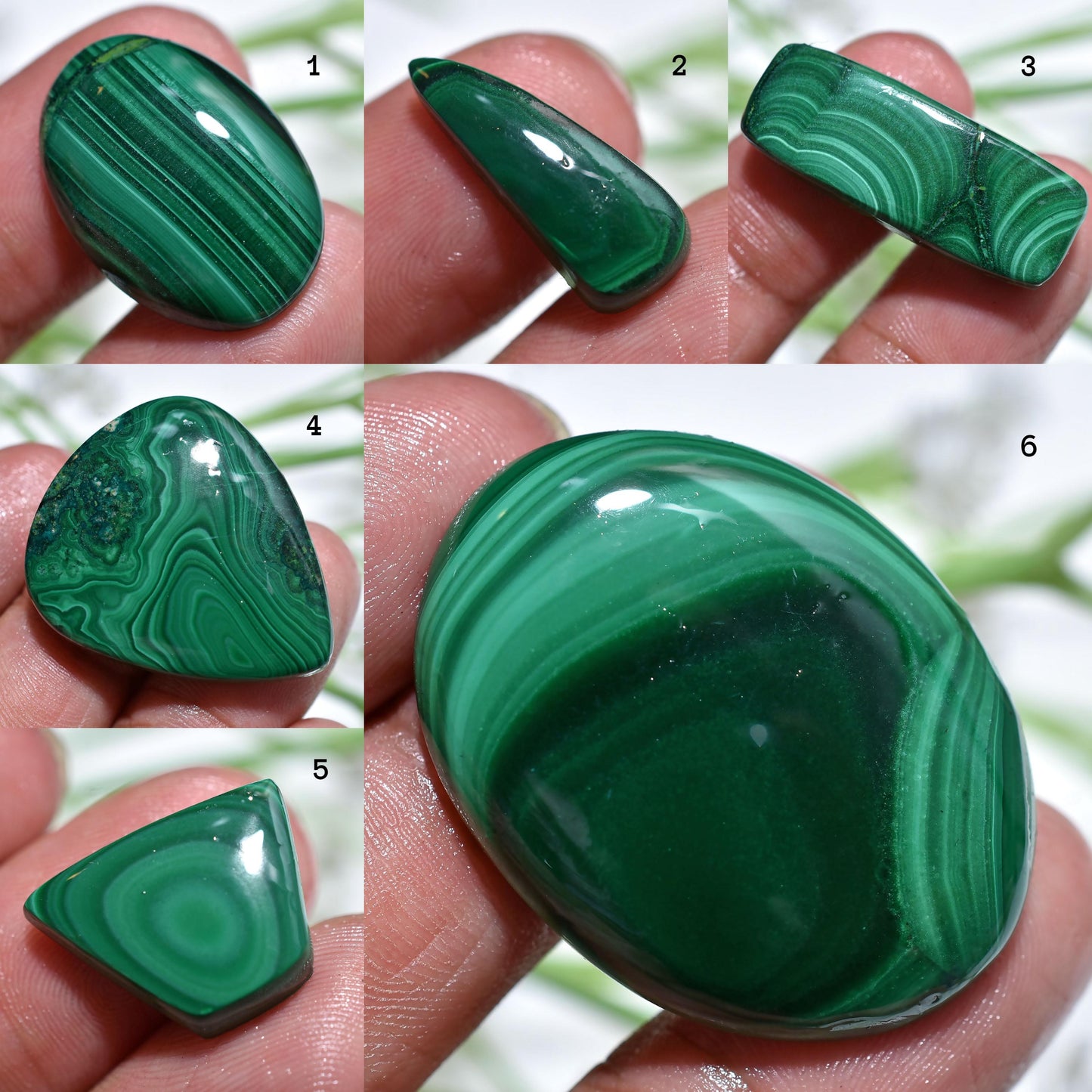 Designer Malachite Cabochon, Mixed Shape Smooth Texture Gemstone